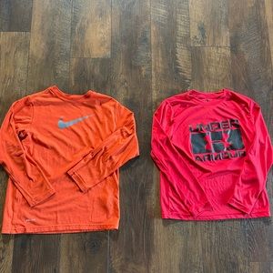 TWO boys size small Nike/Under Armour long sleeve shirts. GUC.